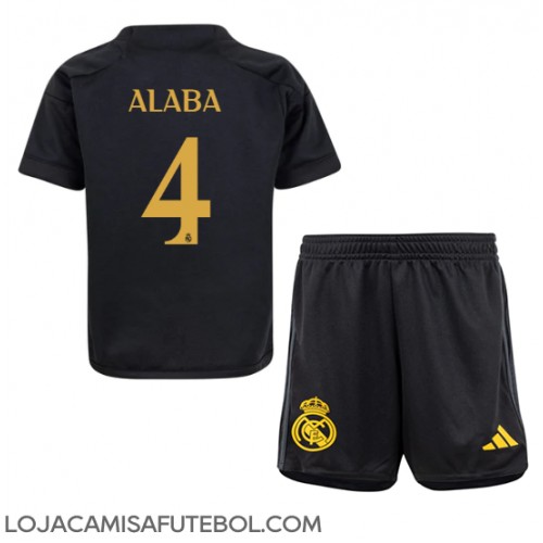 Camisa de Futebol Real Madrid David Alaba #4 Equipamento Alternativo Infantil 2023-24 Manga Curta (+ Calças curtas)